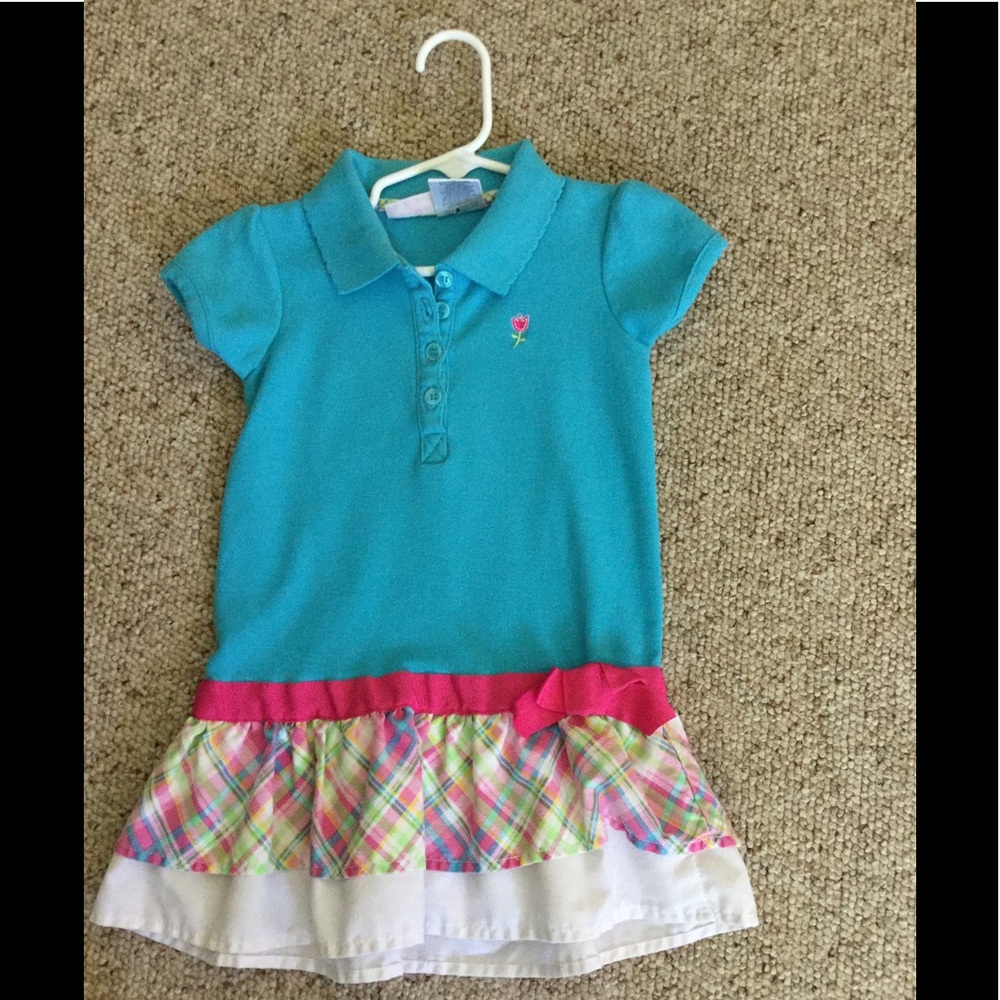 Girls 2T Aqua plaid drop waist dress